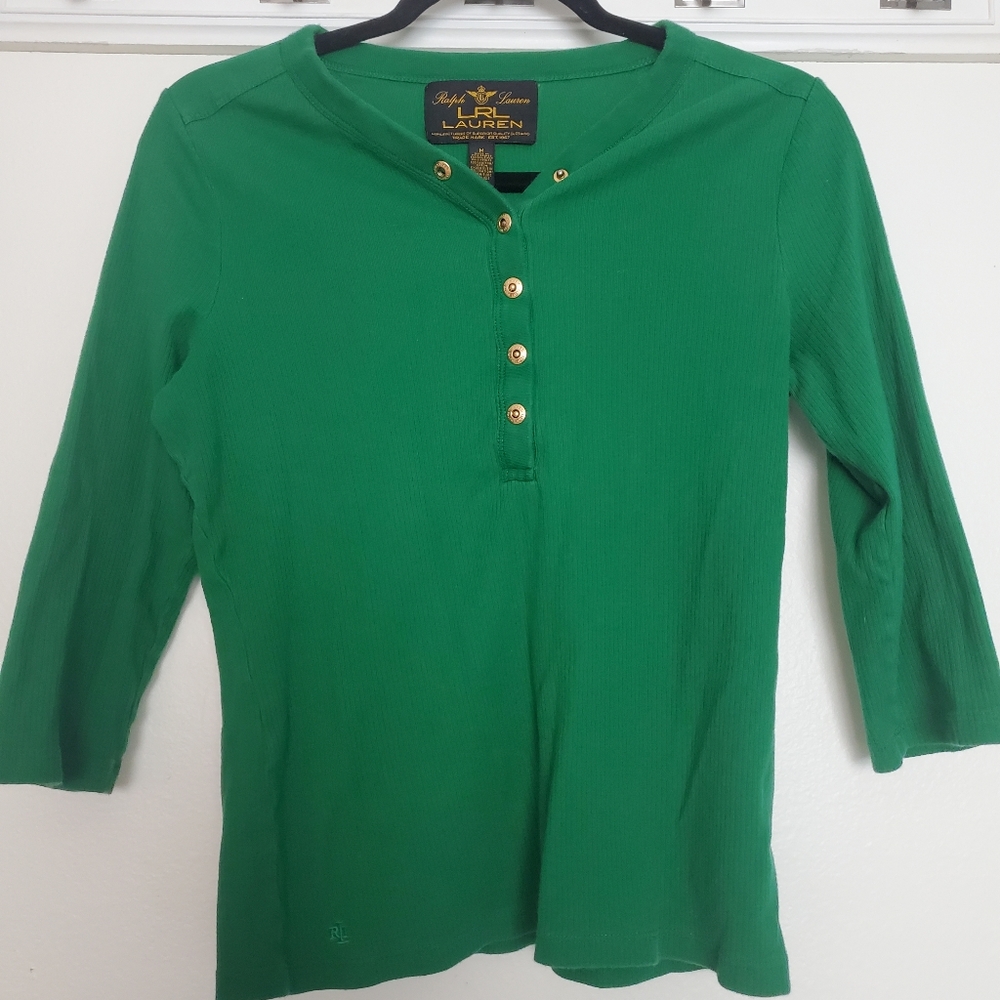 Ralph lauren Green blouse with gold bottons.